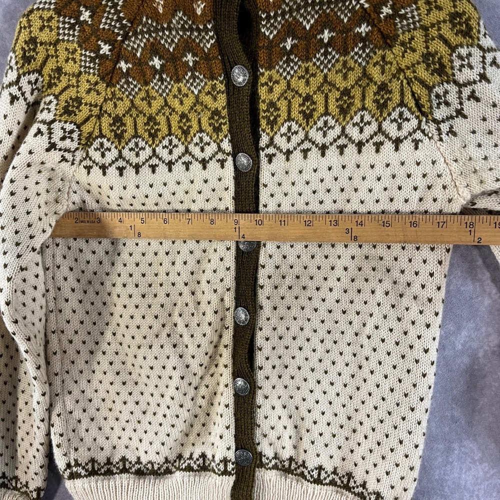 O. Allers Nilssen Wool Cardigan Women XS Cream Olive Fair Isle Norway *See Desc* - Picture 5 of 7